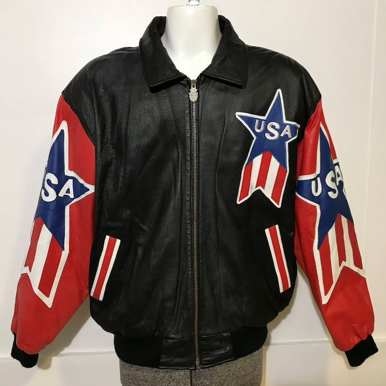 Patriot's Pride Vintage Leather USA Flag Jacket – The Jacket Seller