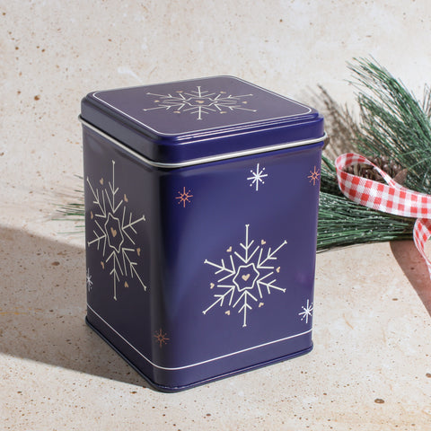 snowflake holiday tea tin