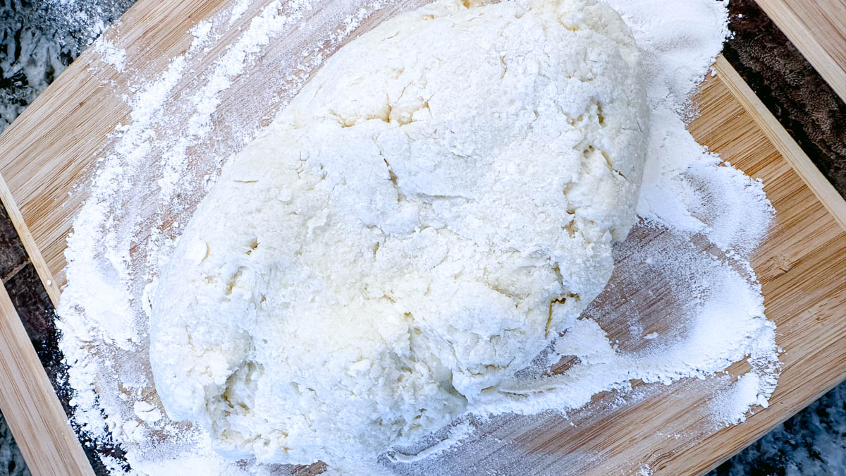 The worked scone dough after it has reached desired consistency.