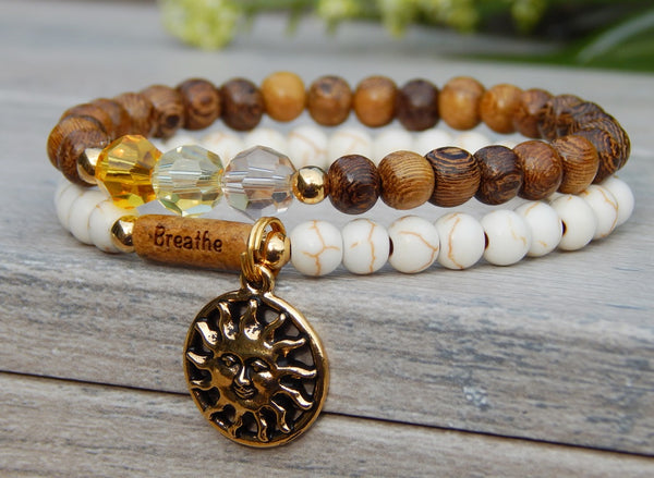 Stacked Boho Sun Bracelets with Word Bead | by Stone River Jewelry ...