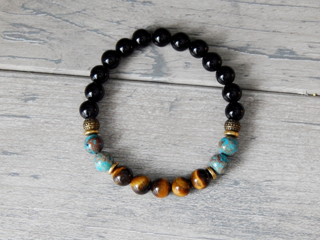 Mens Tiger Eye, Jasper Onyx Bracelet | StoneRiverJewelry – Blue Stone River