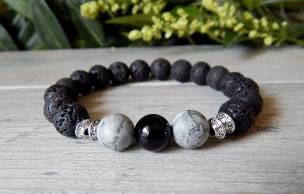 Mens Lava Rock Bracelet by StoneRiverJewelry