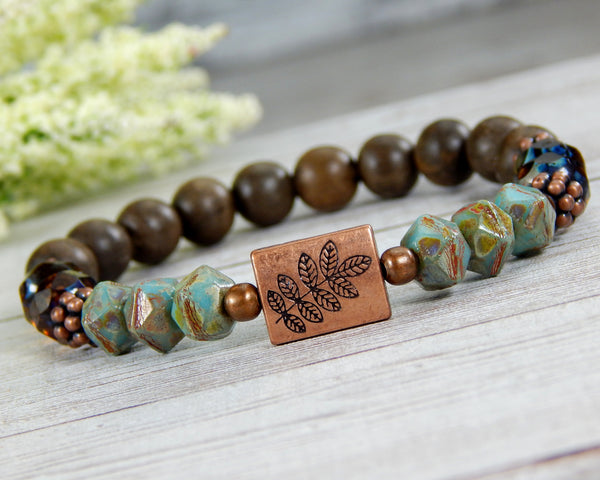 Green Nature Bracelet - Leaf Charm Nature Jewelry for Women