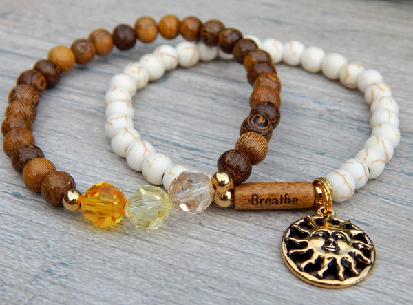 Stacked Boho Sun Bracelets with Word Bead | by Stone River Jewelry ...