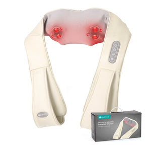 MARNUR Neck and Shoulder Massager, 3D Deep Tissue Kneading Shiatsu Massager with Heat, Beige - MARNUR