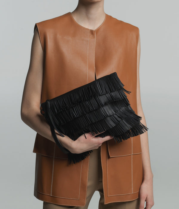 Myrti embossed leather clutch, Zeus + Dione