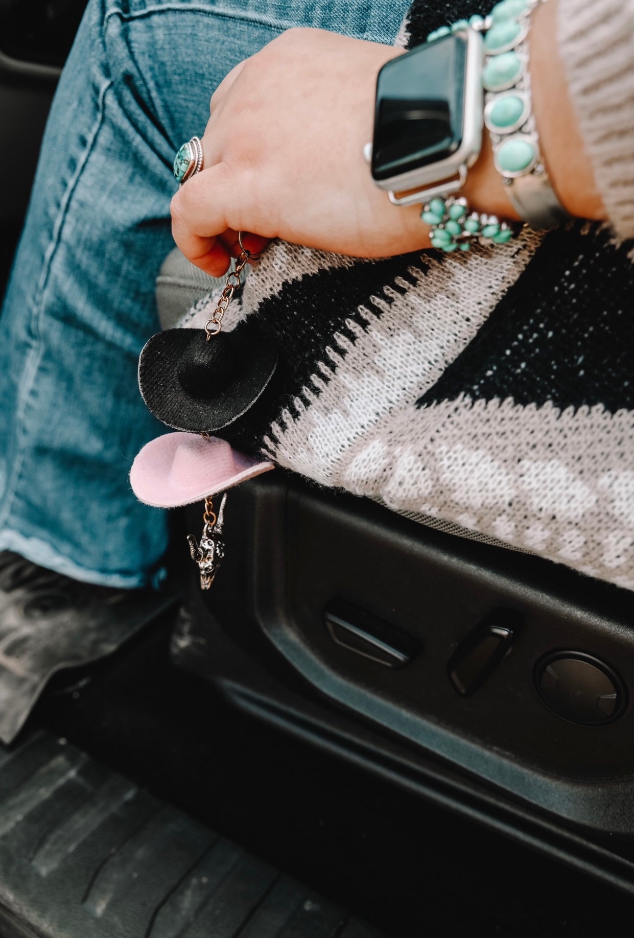 Black & Pink Cowboy Hat Rearview Mirror Charm - Front Porch Wholesale