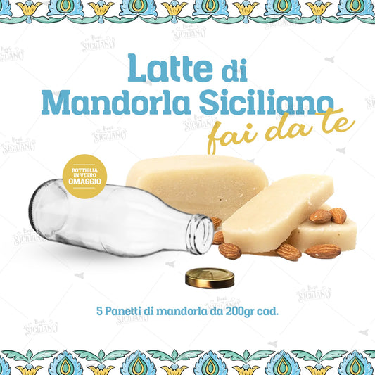 Latte di Mandorla in panetto 5 x 200gr + Bottiglia da 1 Lt in vetro Omaggio