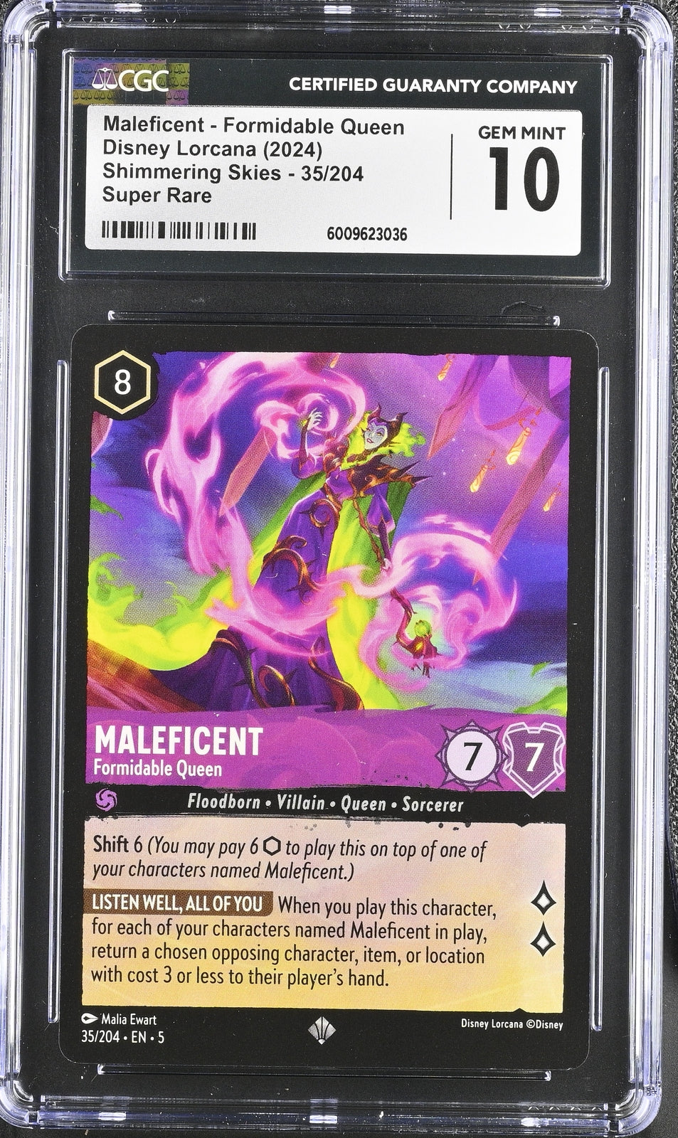 CGC 10 Gem Mint Lorcana Shimmering Skies Super Rare Maleficent Formidable Queen