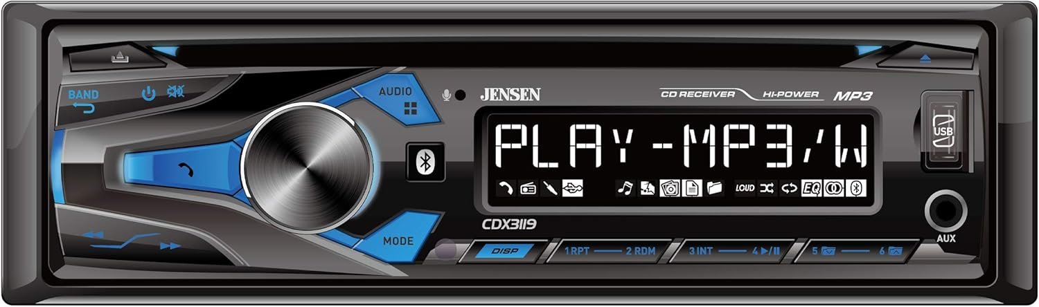 Jensen CDX3119 Single DIN CD Receiver with Bluetooth & USB/AUX Inputs