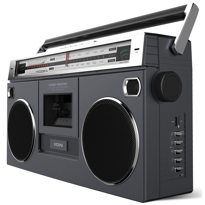 ion isp112bk street rocker retro boombox with bluetooth