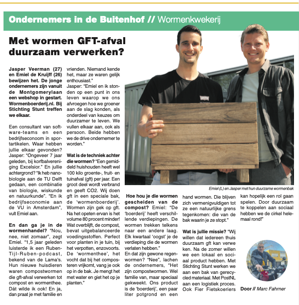 Wormenboerderij interview krant Buitenhof Bruist