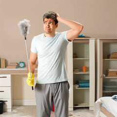 A Man confused about where to start cleaning