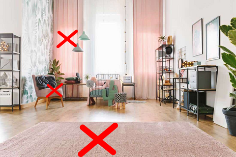 image of a living room with fabrics to remove - rug, carpet, fabric sofa