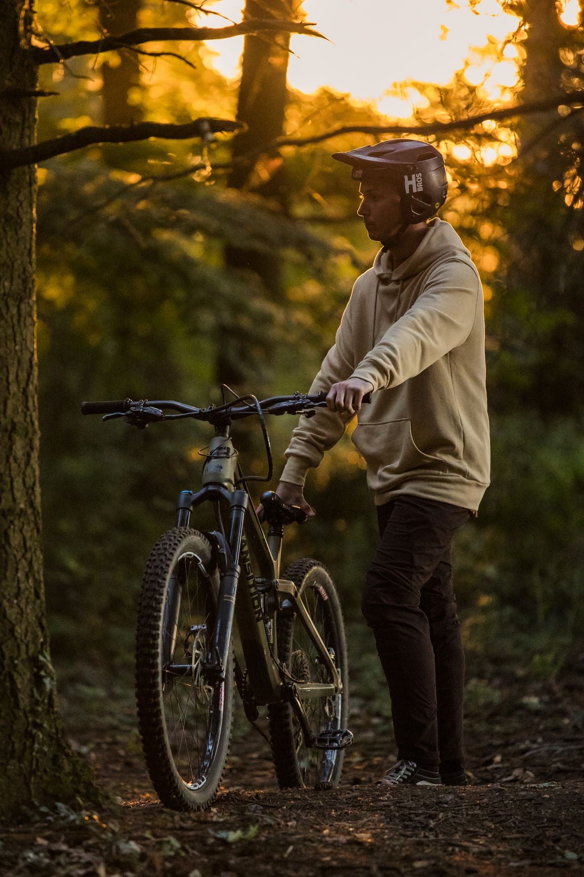 Picture of mountain biker during golden hour