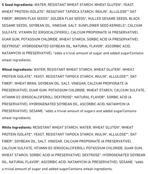 Aunt Millie's Live Carb Smart Bread Ingredients