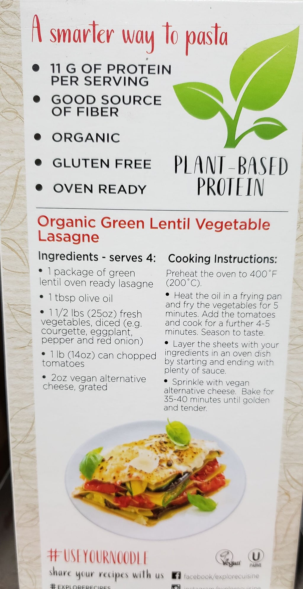 Explore Cuisine Organic Green Lentil Lasagne 8 oz. (227g) by Explore  Cuisine - Exclusive Offer at $ on Netrition