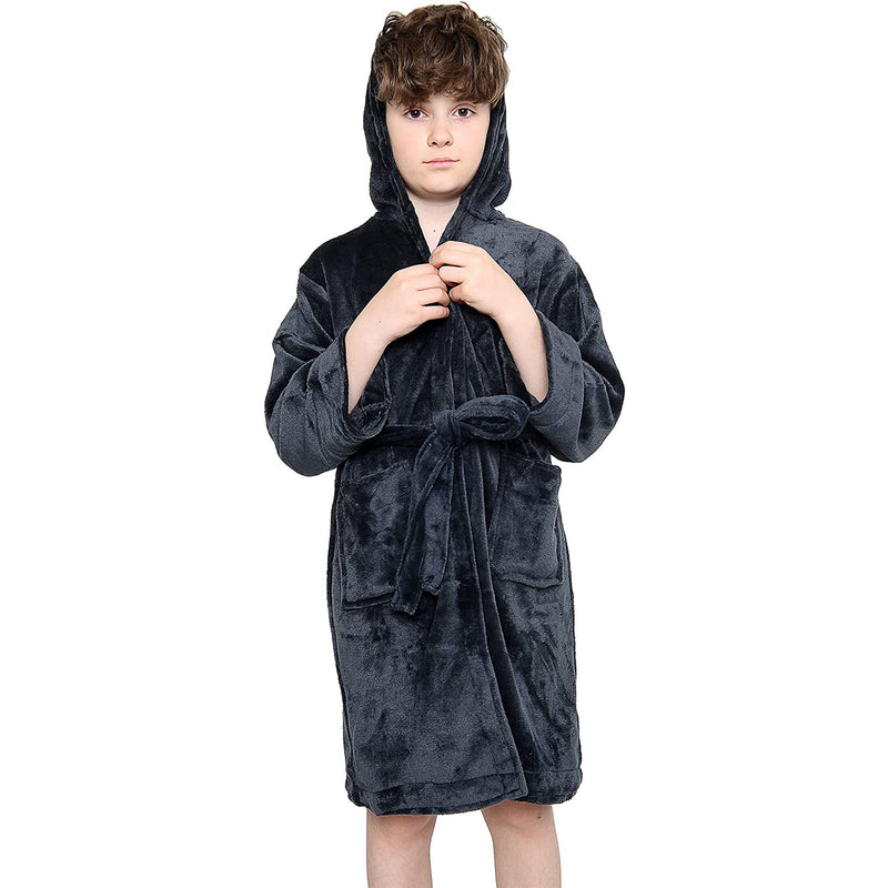 Teddy Fleece Bathrobe - Boy Kids Soft Plush Cozy Hooded Dressing Gown - Supremely Soft Sleepwear Winter Warm Loungewear & Nightwear Housecoat Robes