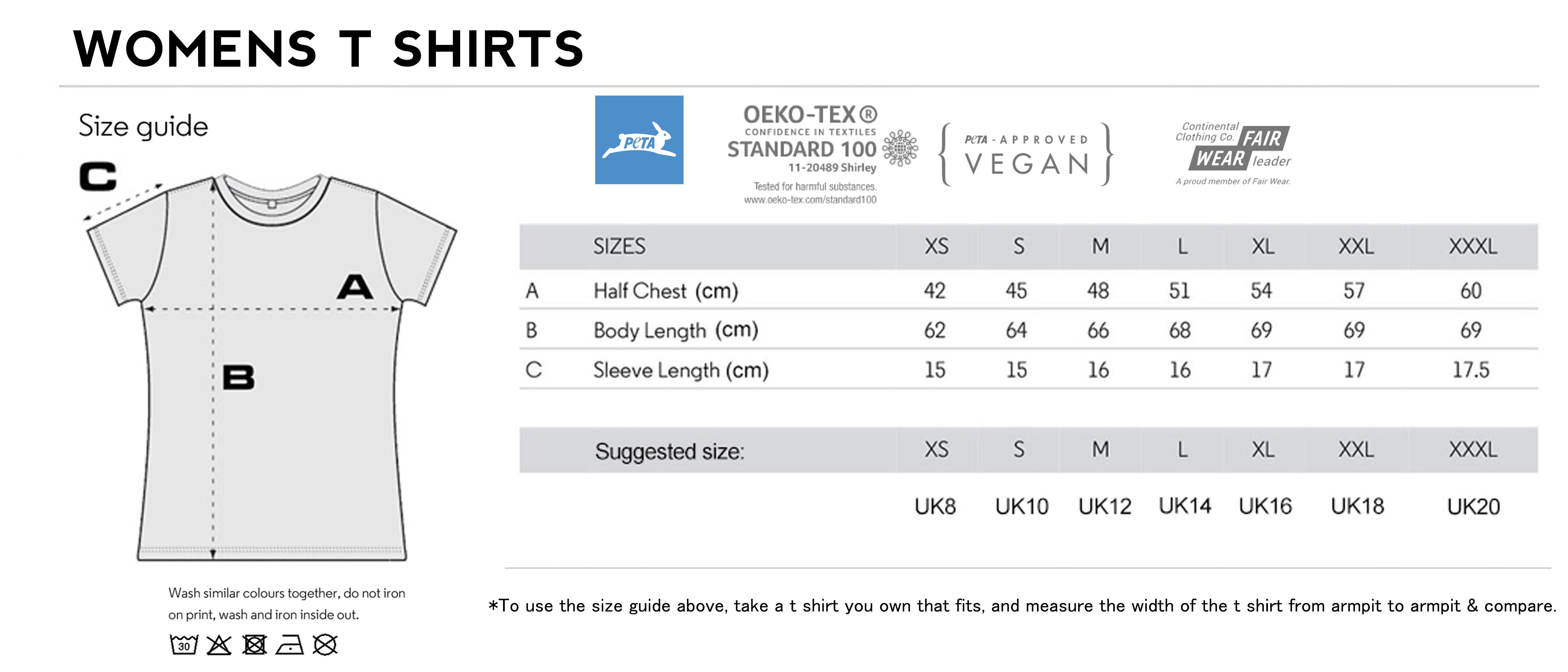 Womens T Shirt Size Guide