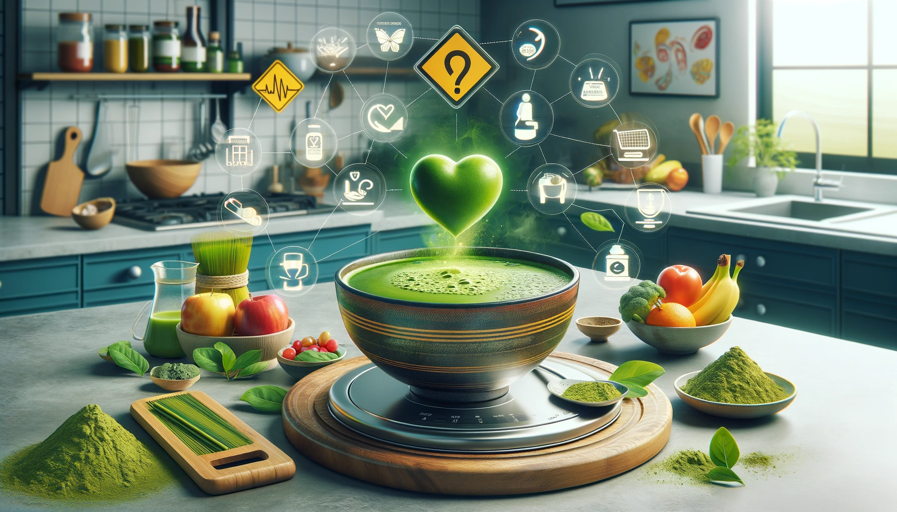Image encapsulating the health benefits and potential risks associated with matcha