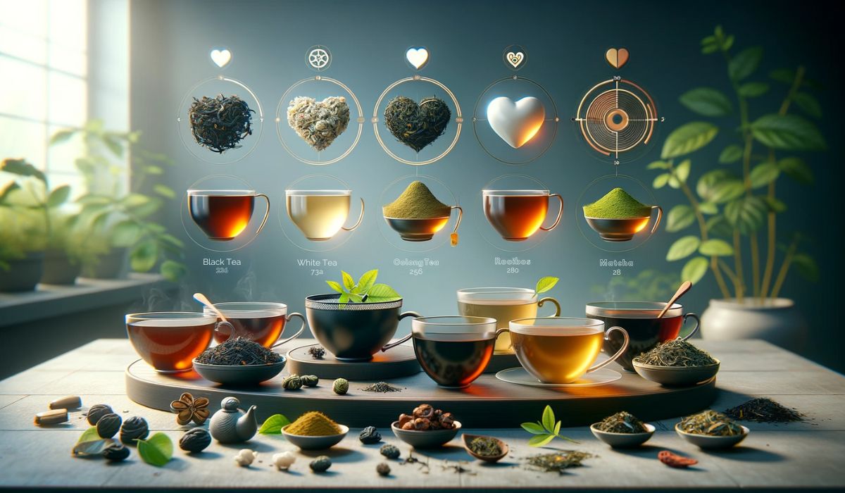 Assorted teas with health symbols
