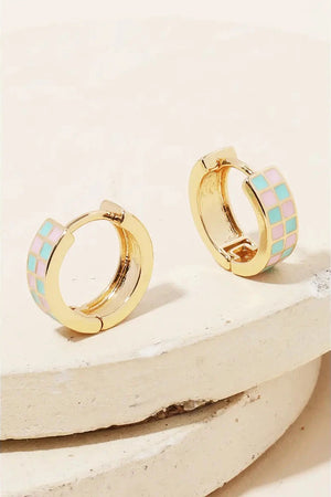 Checkered Print Mini Huggie Earrings - Shoppe Miah