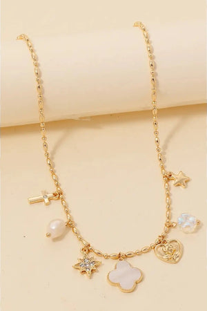 Clover and Pearl Shell Charms Chain Necklace - Shoppe Miah