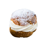 jumbo cream puff filled with 35% whipped cream and dusted with icing sugar