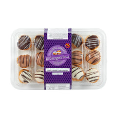 Chocolate covered mini cream puffs in three flavors in clamshell