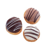 mini cream puffs with chocolate topping in chocolate, coffee and vanilla flavors