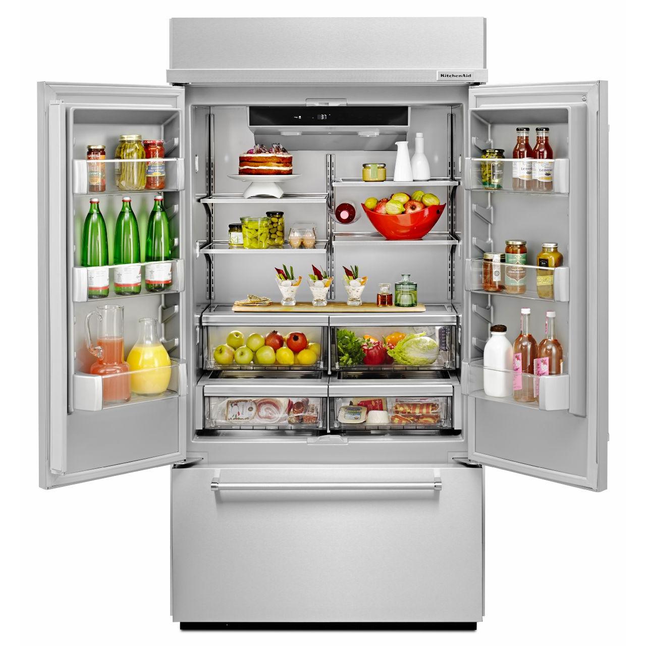 KitchenAid 43-inch, 24.2 cu.ft. Built-in French 3-Door Refrigerator with Platinum Interior Design KBFN502ESS