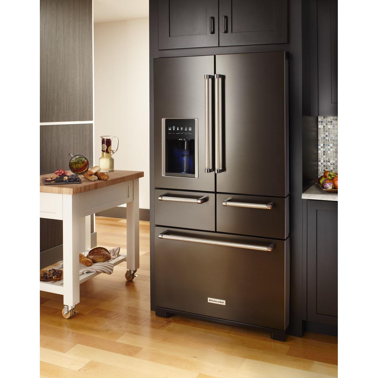 KitchenAid 36-inch, 25.8 cu. ft. French 5-Door Refrigerator with Ice and Water KRMF706EBS