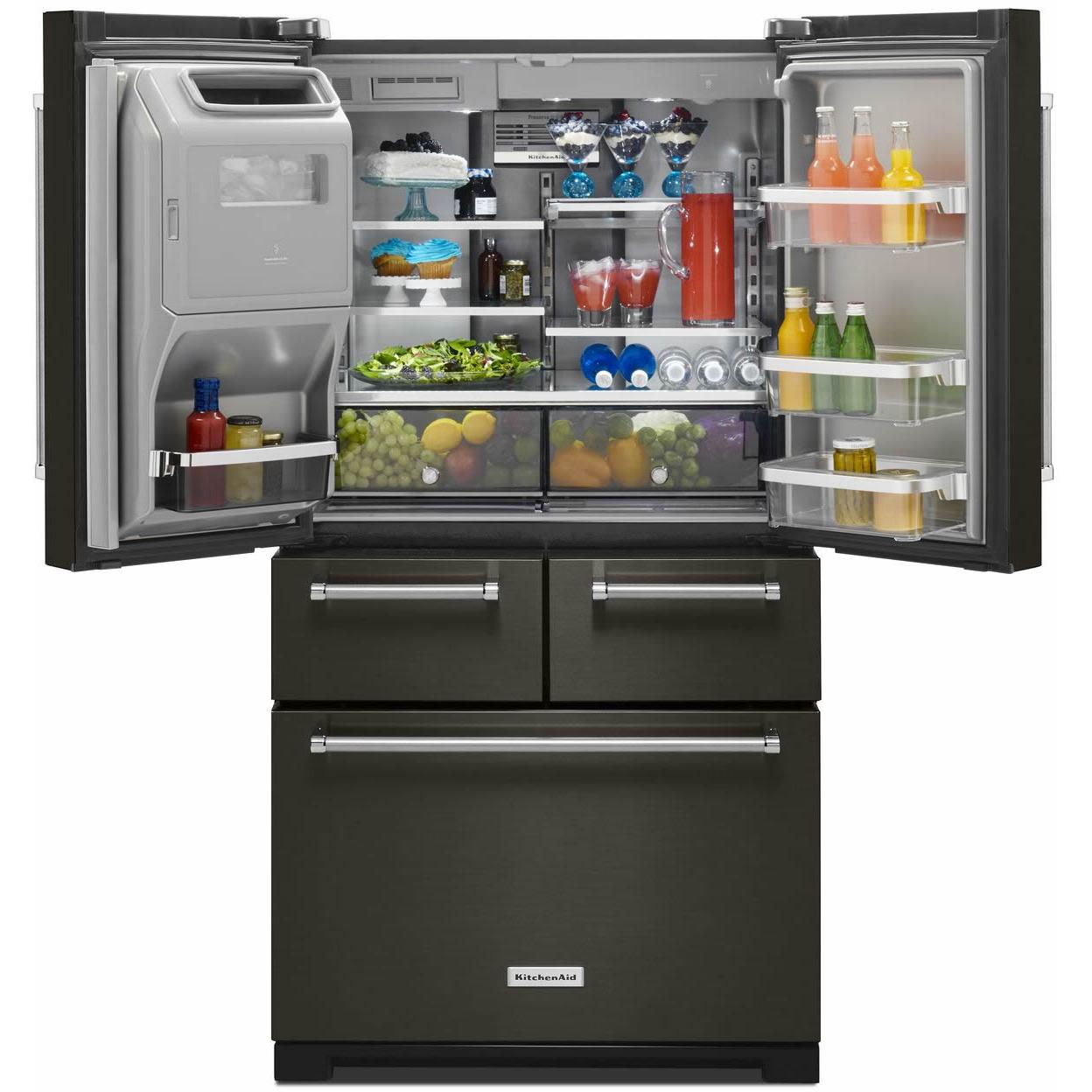 KitchenAid 36-inch, 25.8 cu. ft. French 5-Door Refrigerator with Ice and Water KRMF706EBS