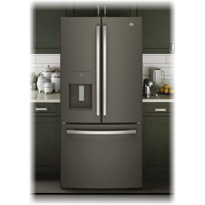 GE 33-inch, 23.8 cu. ft. French 3-Door Refrigerator with Ice and Water GFE24JMKES