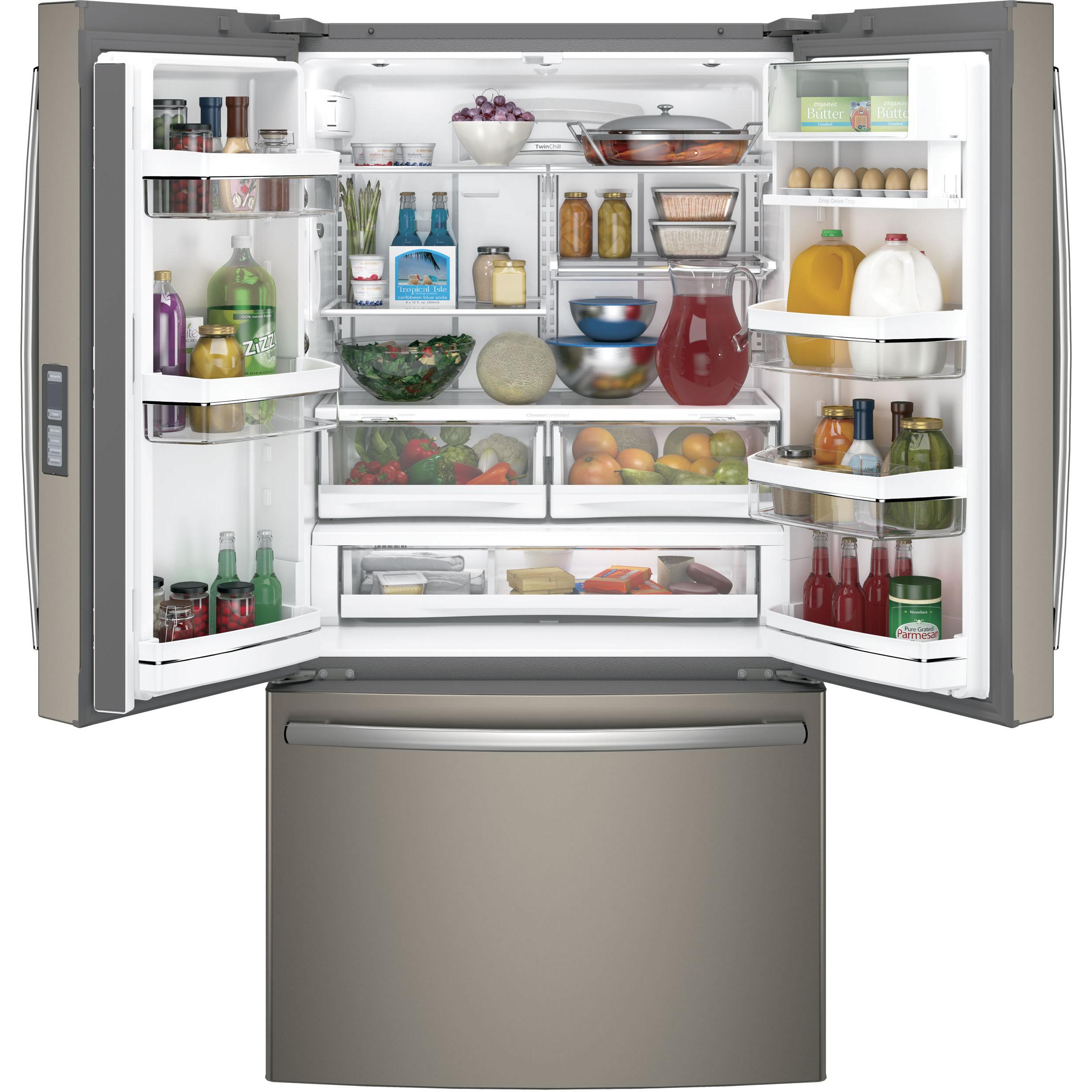 GE Profile 36-inch, 23.1 cu. ft. Counter-Depth French 3-Door Refrigerator with Ice and Water PWE23KMKES