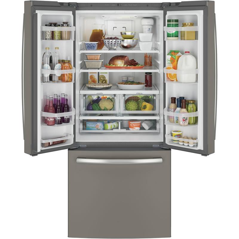 GE 30-inch, 20.8 cu.ft. Freestanding French 3-Door Refrigerator with Interior Ice Maker GNE21FMKES