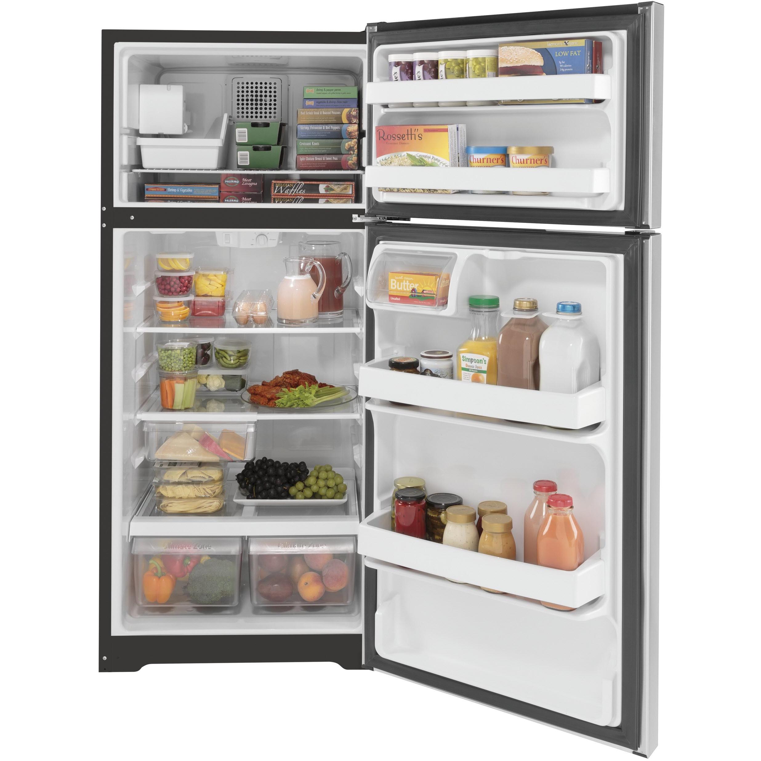 GE 28-inch, 16.6 cu.ft. Freestanding Top Freezer Refrigerator with Internal Ice Maker GIE17GSNRSS