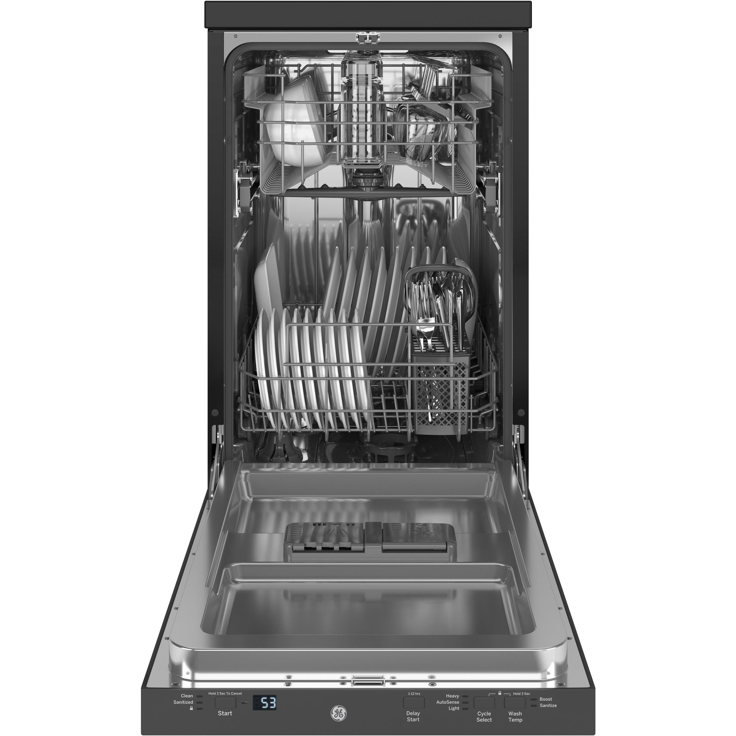 GE 18-inch Portable Dishwasher with Sanitize Option GPT145SSLSS