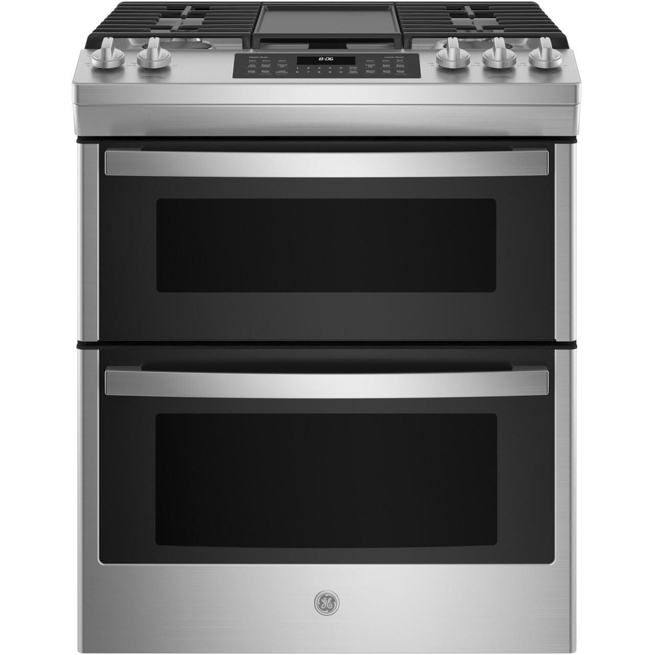 GE 30-inch Slide-in Gas Range with True European Convection Technology JGSS86SPSS