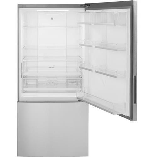 GE 32-inch, 17.7 cu.ft. Counter-Depth Bottom Freezer Refrigerator with LED Lighting GBE17HYRFS