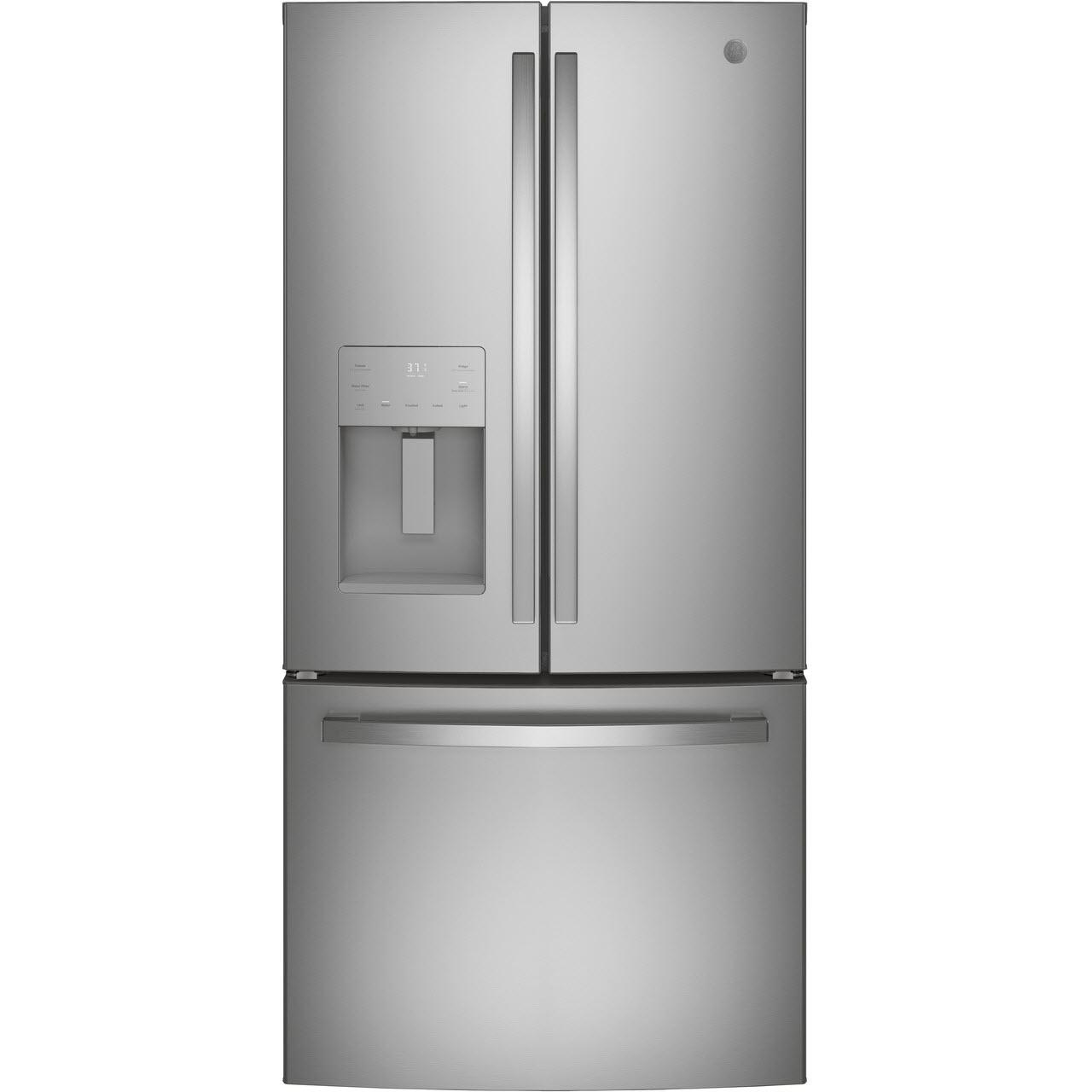 GE 33-inch, 17.5 cu.ft. Counter-Depth French 3-Door Refrigerator with External Water and Ice Dispensing System GYE18JYLFS