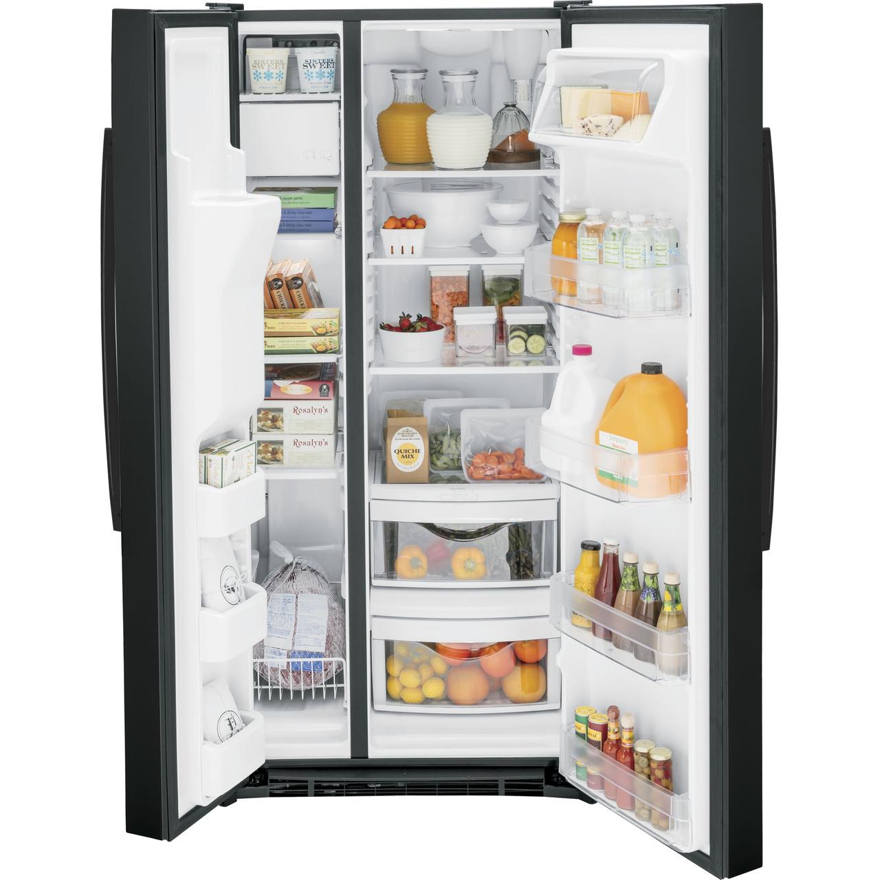 GE 33-inch 23 cu.ft. Freestanding Side-by-Side Refrigerator with LED Lighting GSE23GGPBB