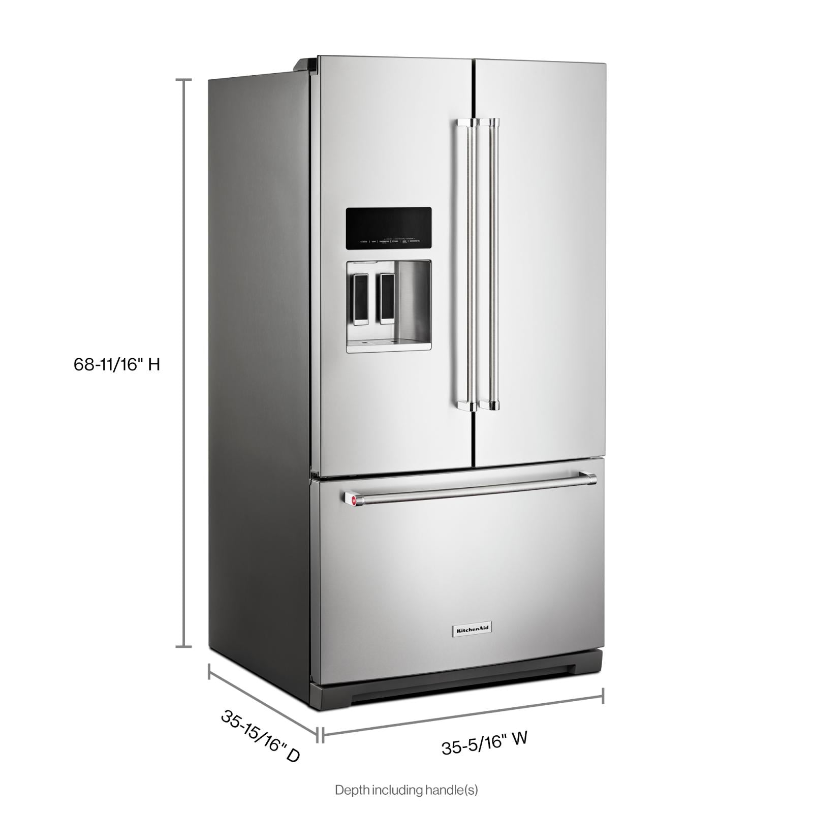 KitchenAid French 3-Door Refrigerator with External Water and Ice Dispensing System KRFF577KPS