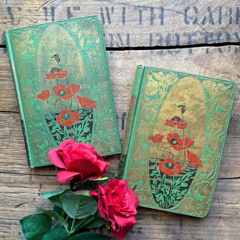 Pair of 1898 Longfellow Poems books with floral covers