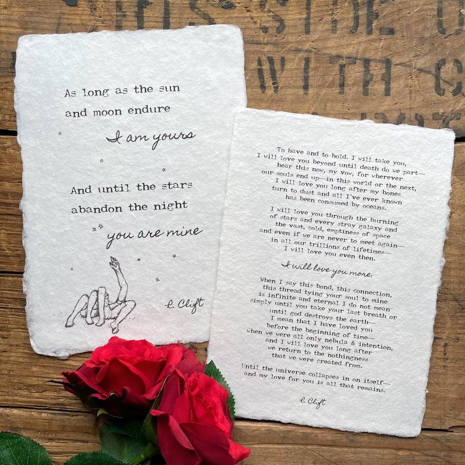 I am yours and you are mine poem by R. Clift on handmade paper– Alison ...