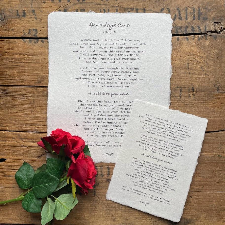 To have and to hold wedding vows poem by R. Clift on handmade paper, c ...