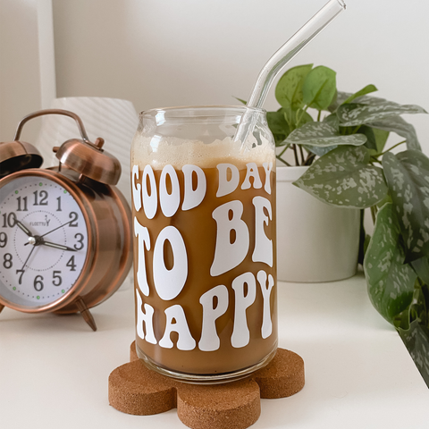 White Cup of Happy Smiley Iced Coffee Glass – The Pink Edition