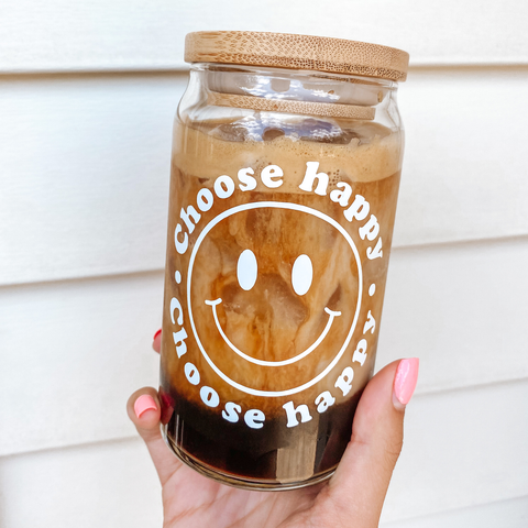 You Make Me Happy | Smiley Face Checkered | Glass Cup