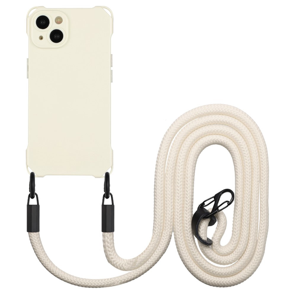 iPhone 14 Transparent TPU Case with Drop Protection and Hanging Rope - White