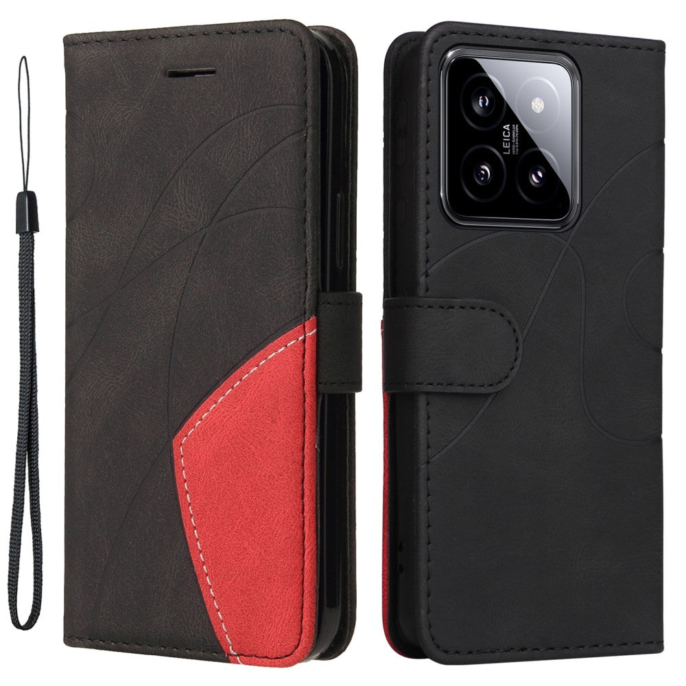 Textured Xiaomi 14 leather case with strap - Black